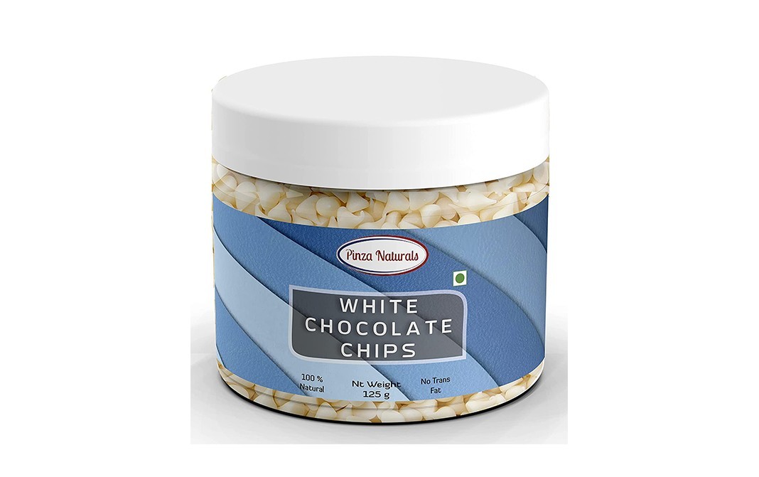 Pinza Naturals White Chocolate Chips    Plastic Jar  125 grams